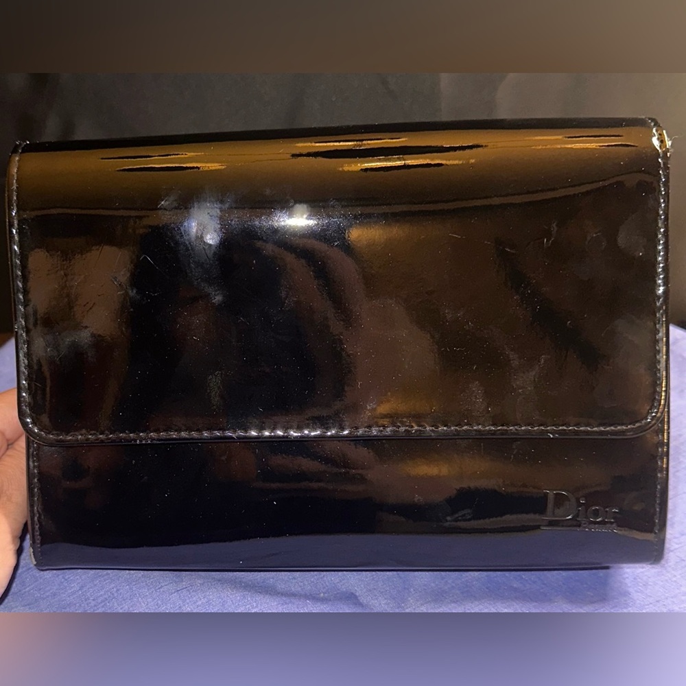Dior Black Shiny Patent Cosmetic Bag